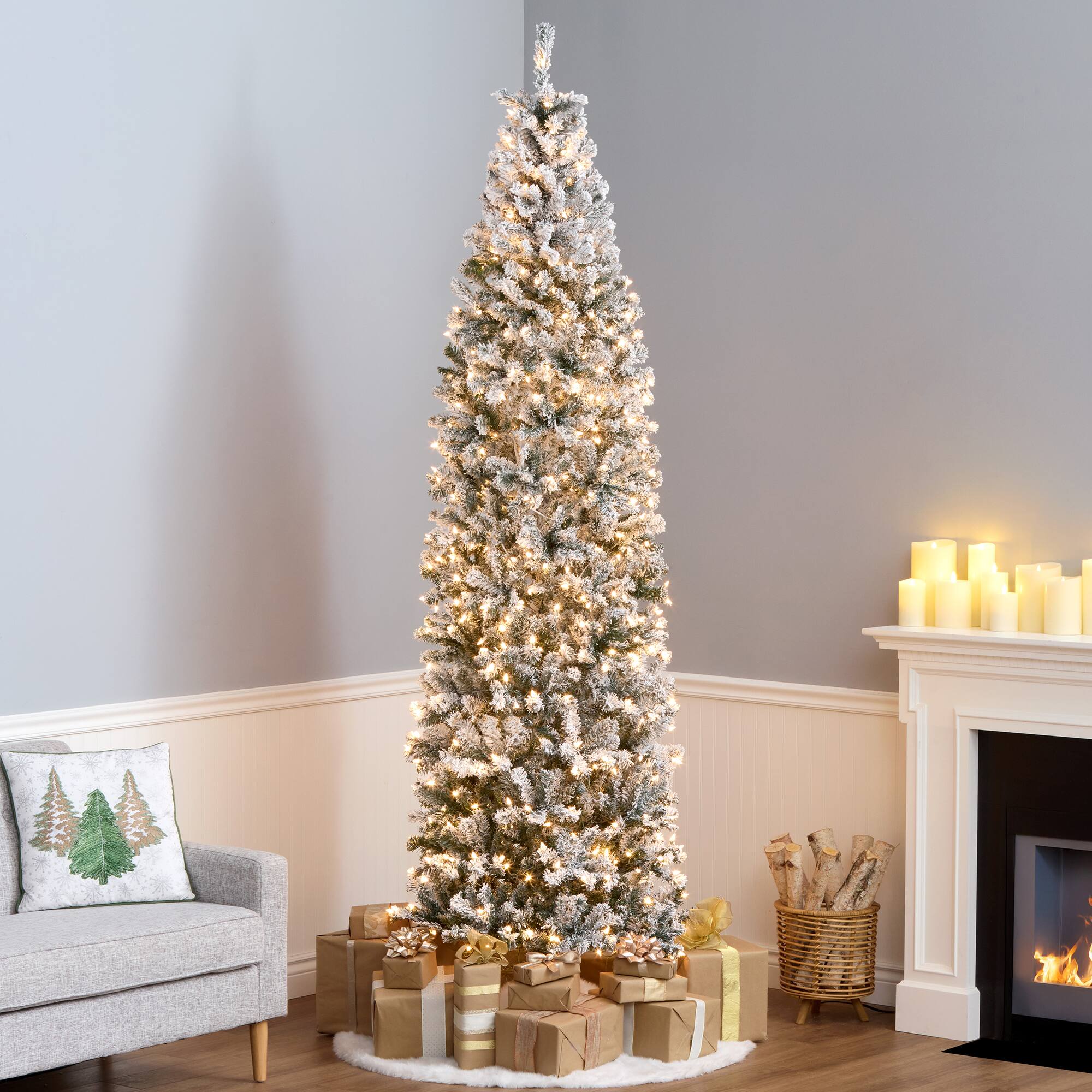 9ft. Pre-Lit Acacia Flocked Artificial Christmas Tree, Clear Lights